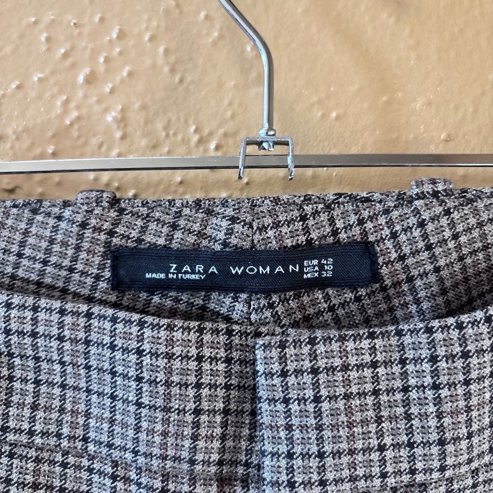 ZARA Plaid houndstooth Cropped Trousers Ankle Slit Dress Pants Size US 10 - Picture 3 of 9